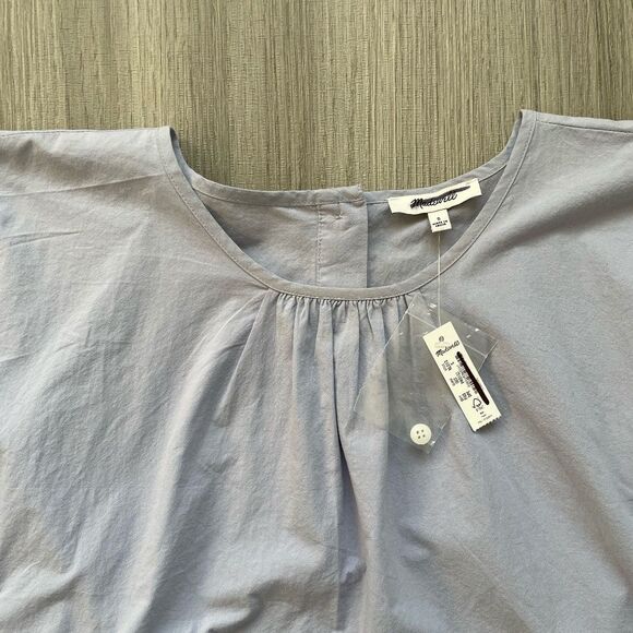 NWT Madewell Embroidered Poplin Puff-Sleeve Cutout Crop Top Blue S - Picture 14 of 16